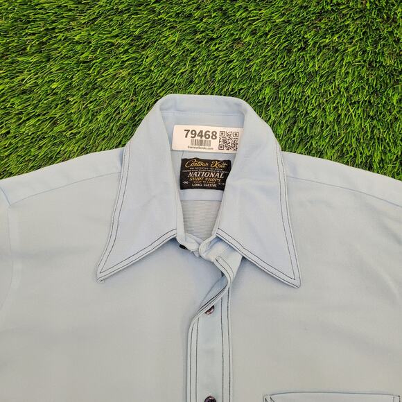 Vintage 80s Disco Hippie Polyester Shirt M 15.5 20x27 Shirttail - Picture 2 of 9